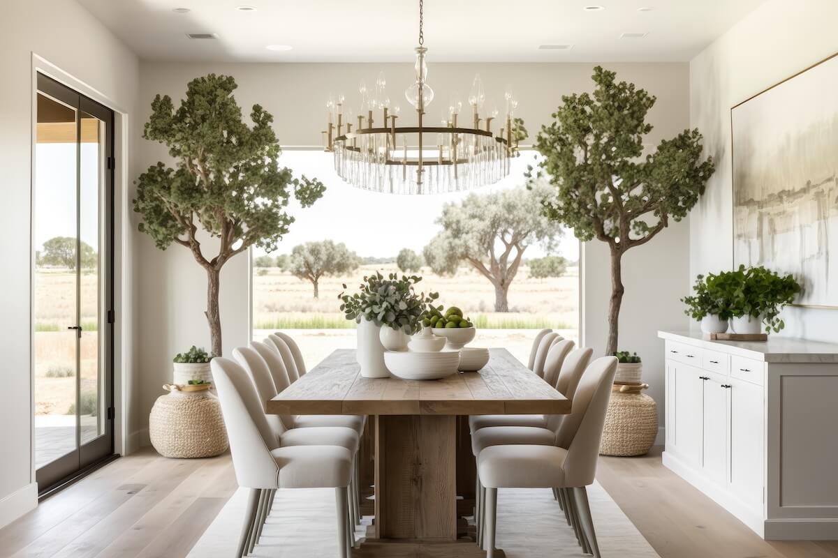 Dining room with trees and plants