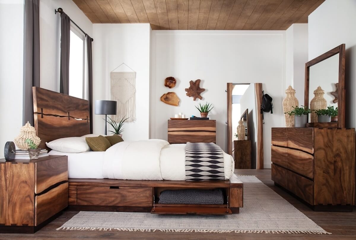 Bed with storage: Winslow Storage Queen Bed Smokey Walnut and Coffee Bean