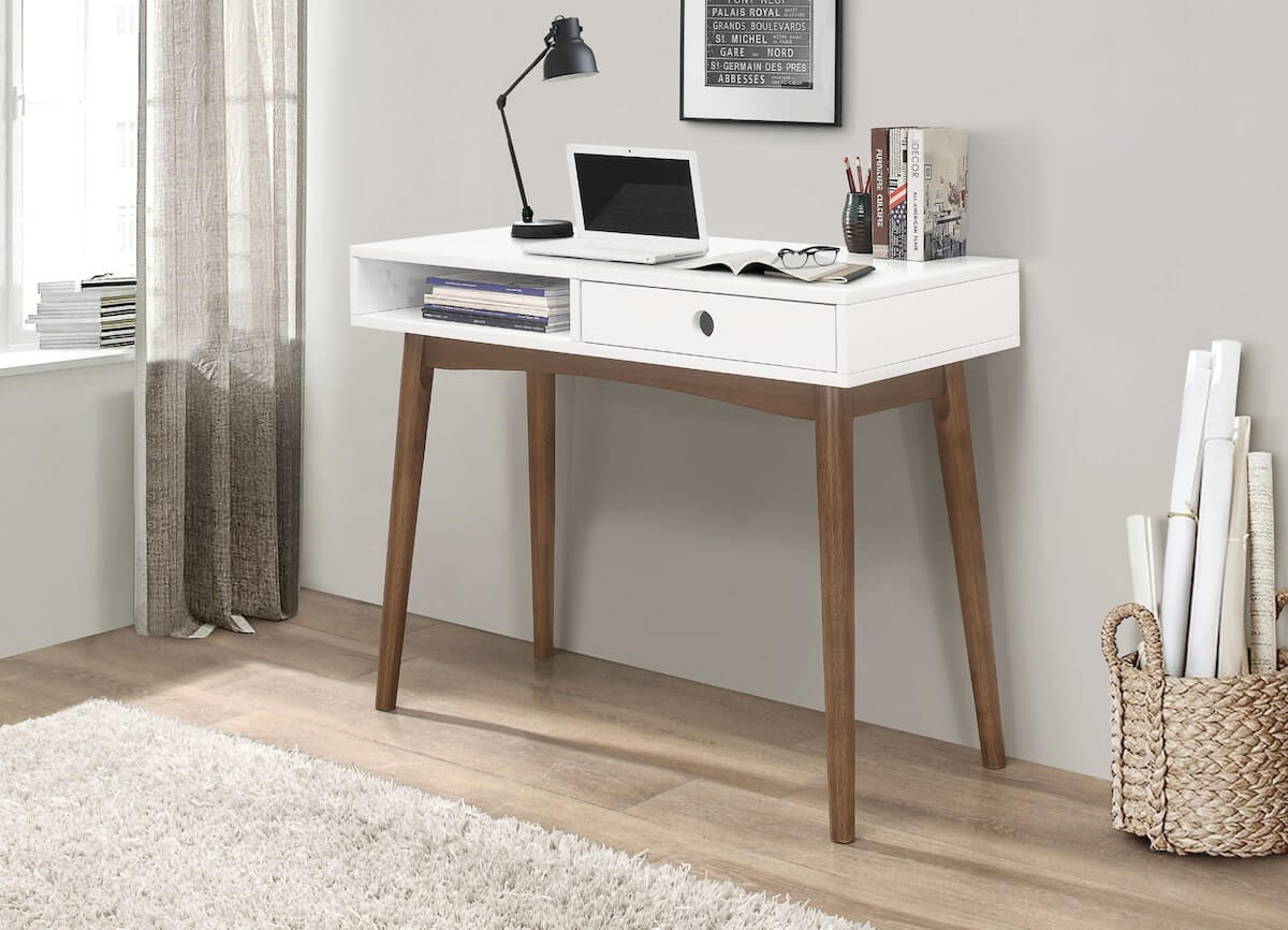 Small writing desk: Bradenton 1-drawer Writing Desk White and Walnut
