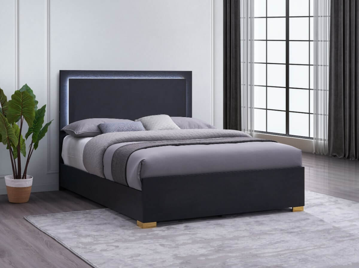 Marceline Queen Bed with LED Headboard Black