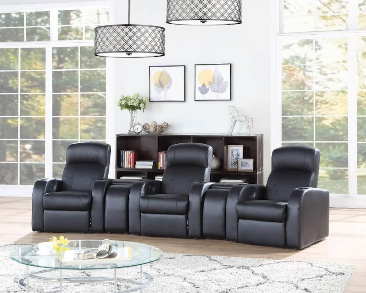 Home theater decor: Cyrus Upholstered Recliner Living Room Set Black