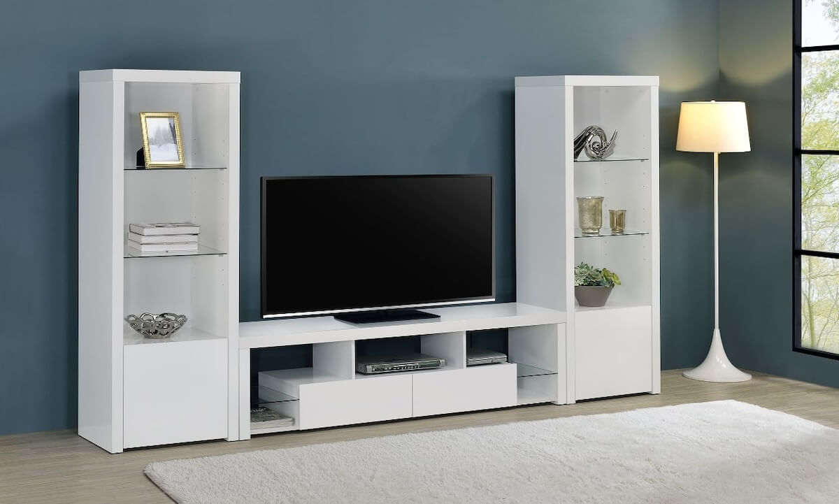 Jude 3-piece Entertainment Center With 71″ TV Stand White High Gloss