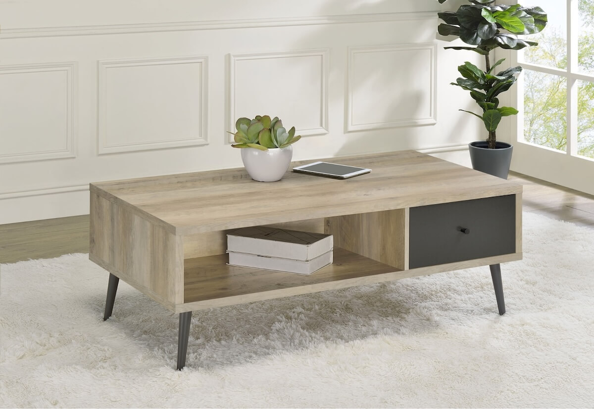 Welsh1-drawer Rectangular Engineered Wood Coffee Table With Storage Shelf Antique Pine and Grey