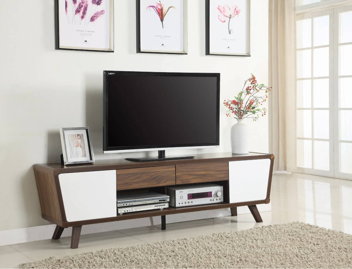 Retro furniture: Alvin 2-drawer TV Console Dark Walnut and Glossy White