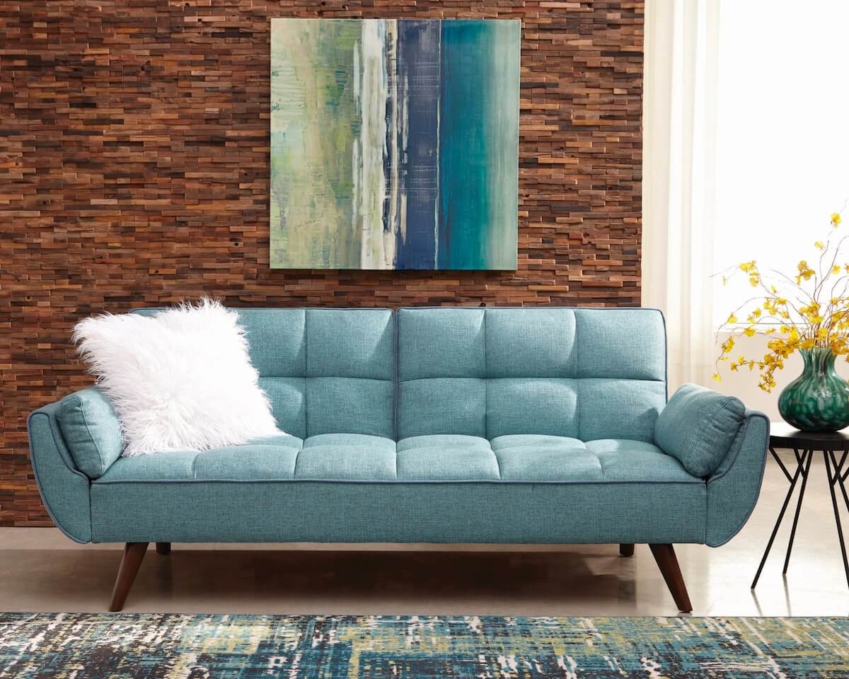 Retro furniture: Caufield Biscuit-tufted Sofa Bed Turquoise Blue