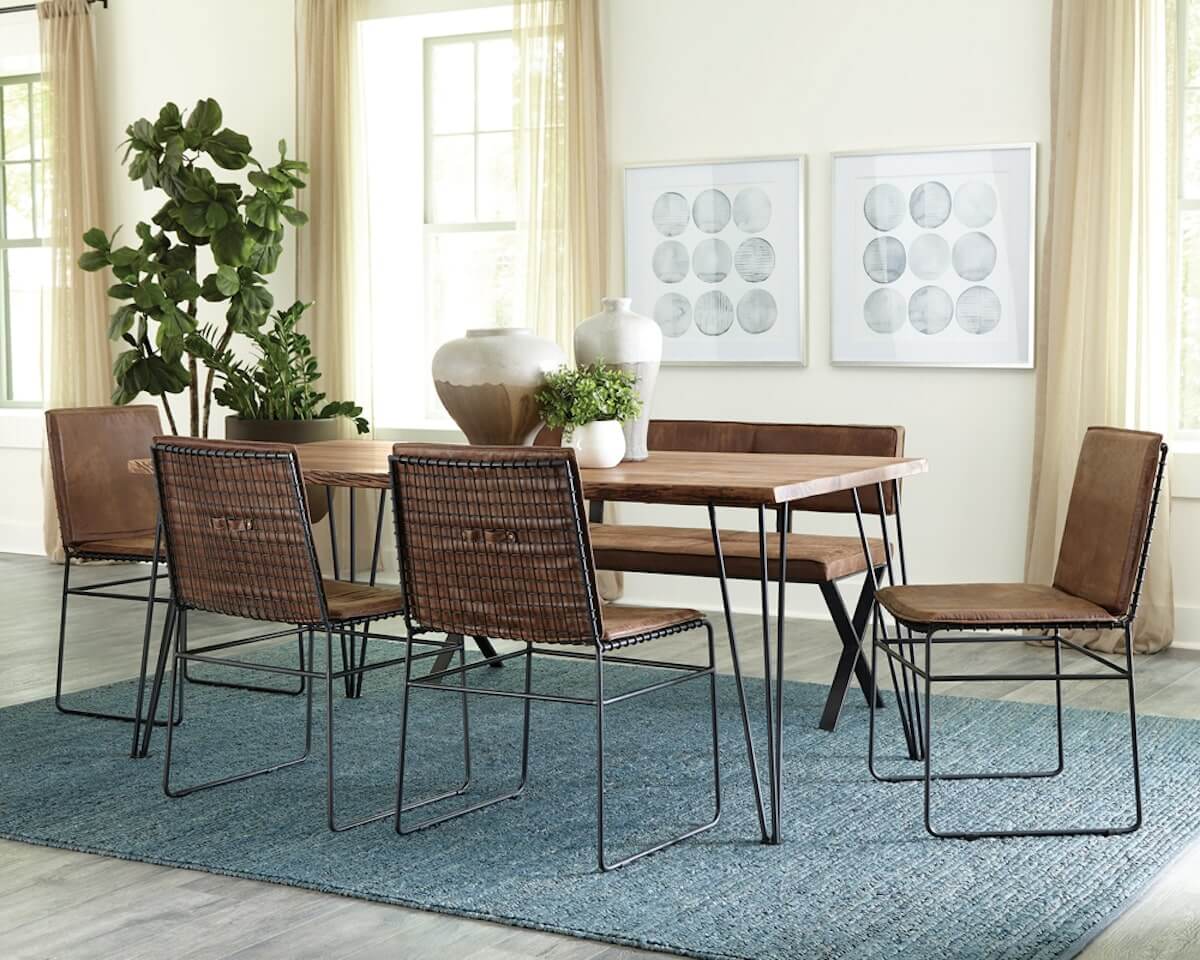 Modern farmhouse dining room: Abbott Upholstered Side Chairs Antique Brown and Matte Black