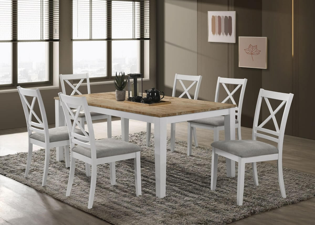 Modern farmhouse dining room: Hollis 7-piece Rectangular Dining Table Set Brown and White