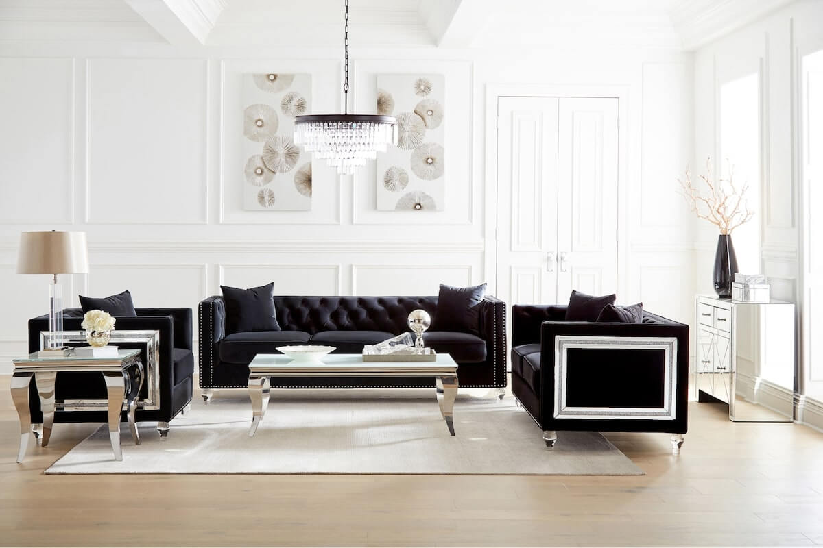 Neoclassical interior design: Delilah Upholstered Living Room Set Black