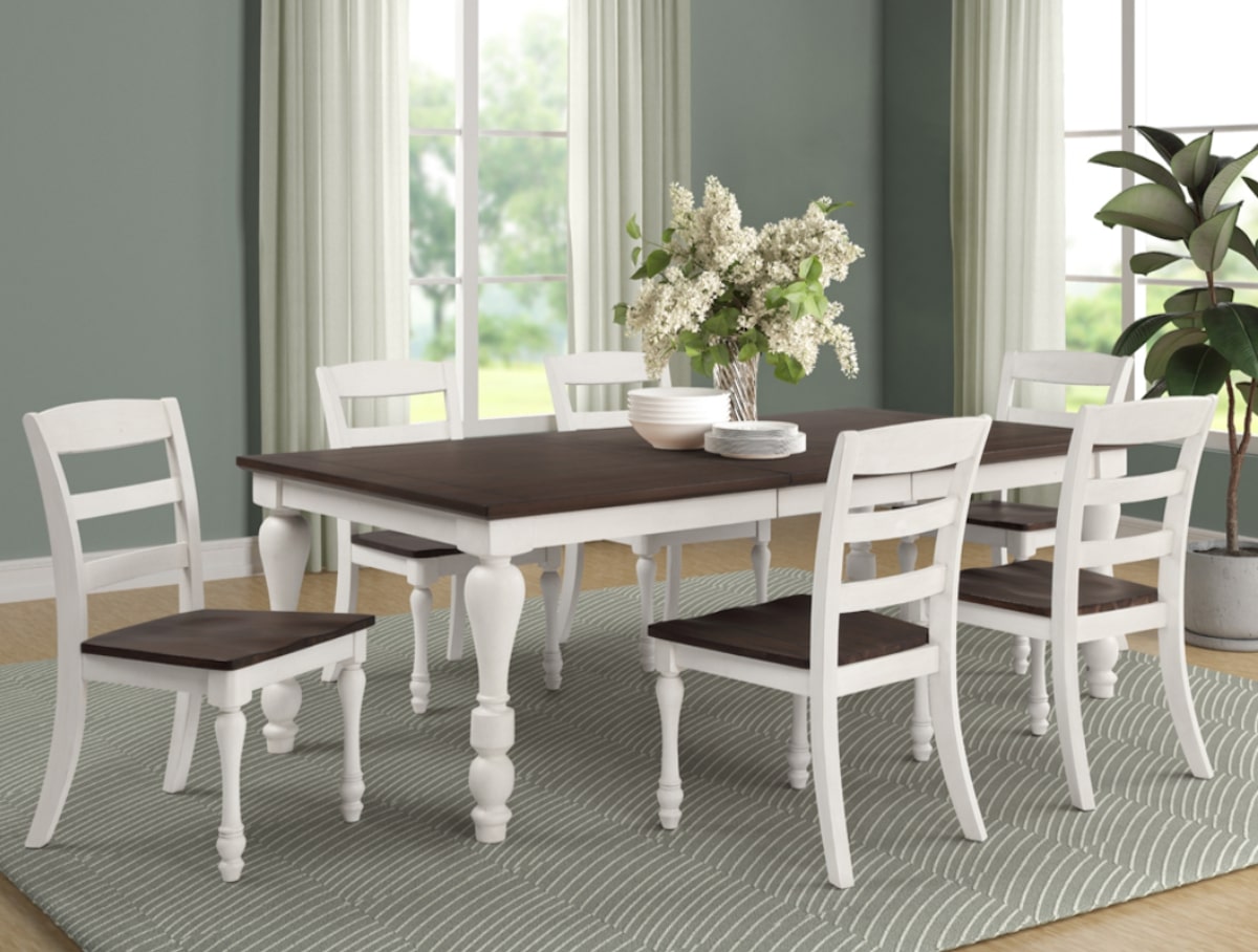 French country furniture: Madelyn 5-piece Rectangle Dining Set Dark Cocoa and Coastal White