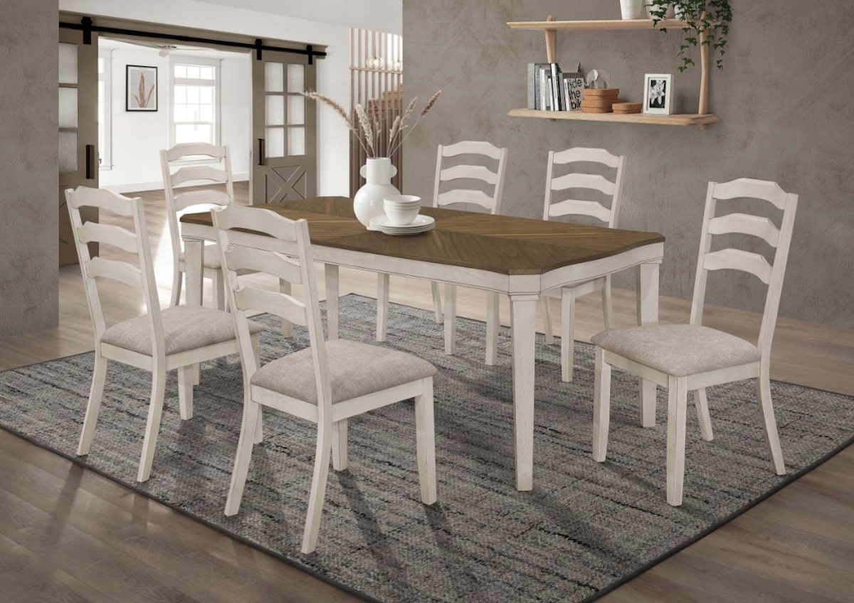 Ronnie 7-piece Starburst Dining Table Set Khaki and Rustic Cream