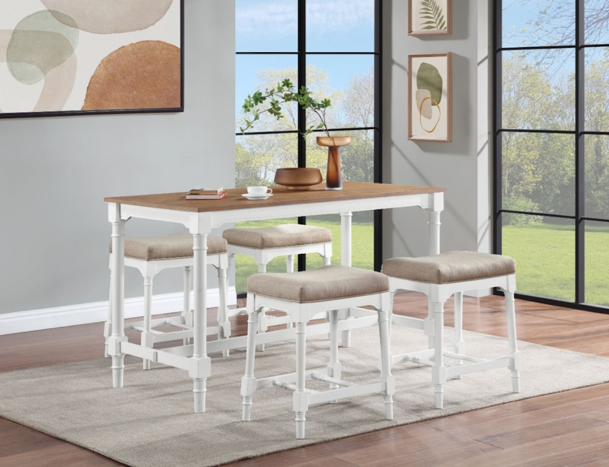 Martina 5-piece Rectangular Counter Height Dining Set with Stools Brown and White